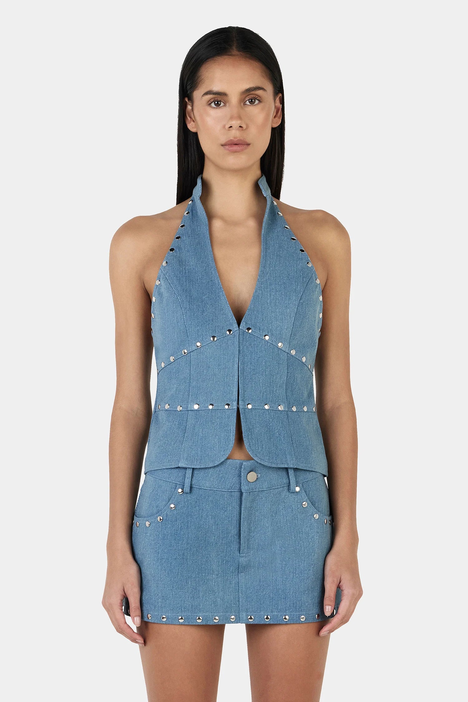 Selma Studded Top - Denim Blue