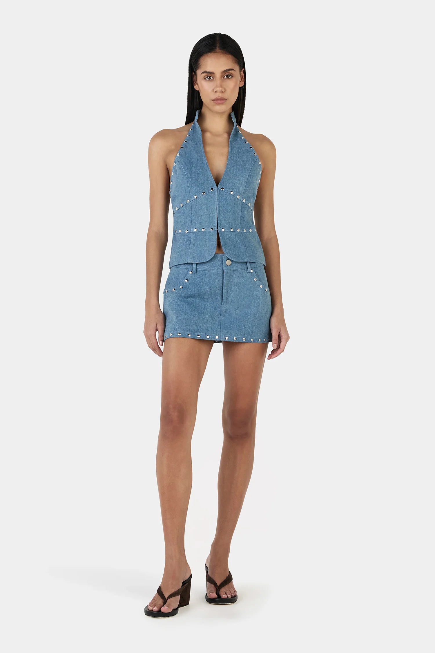 Selma Studded Top - Denim Blue