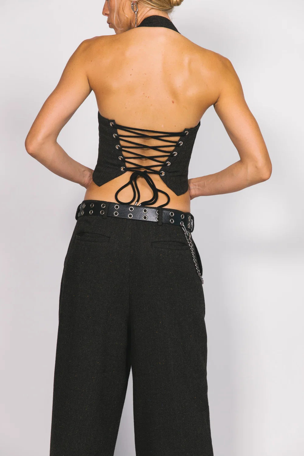 Charcoal Wool Lace Up Halter Top