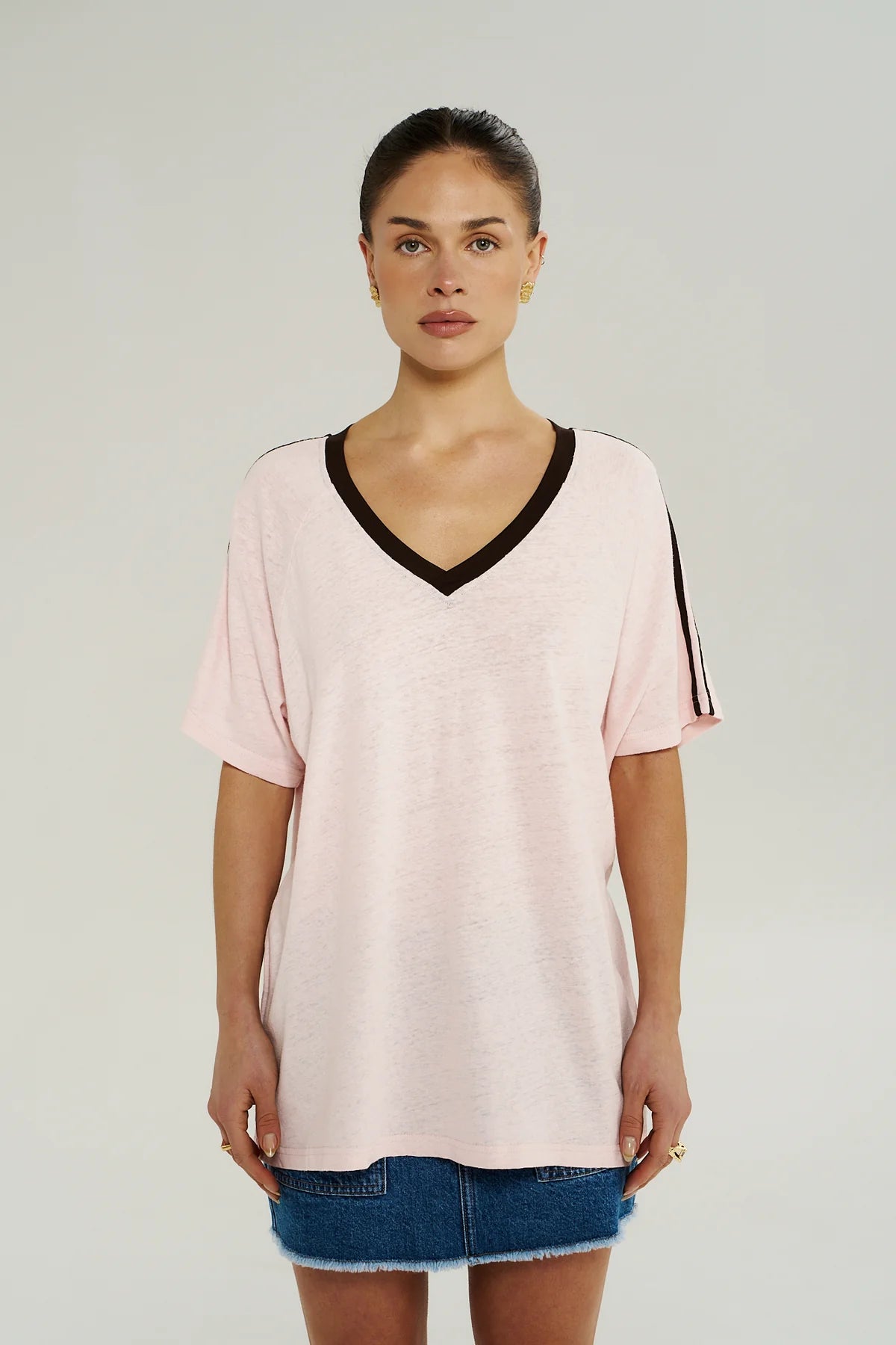 V NECK JERSEY TEE - DUSTY ROSE