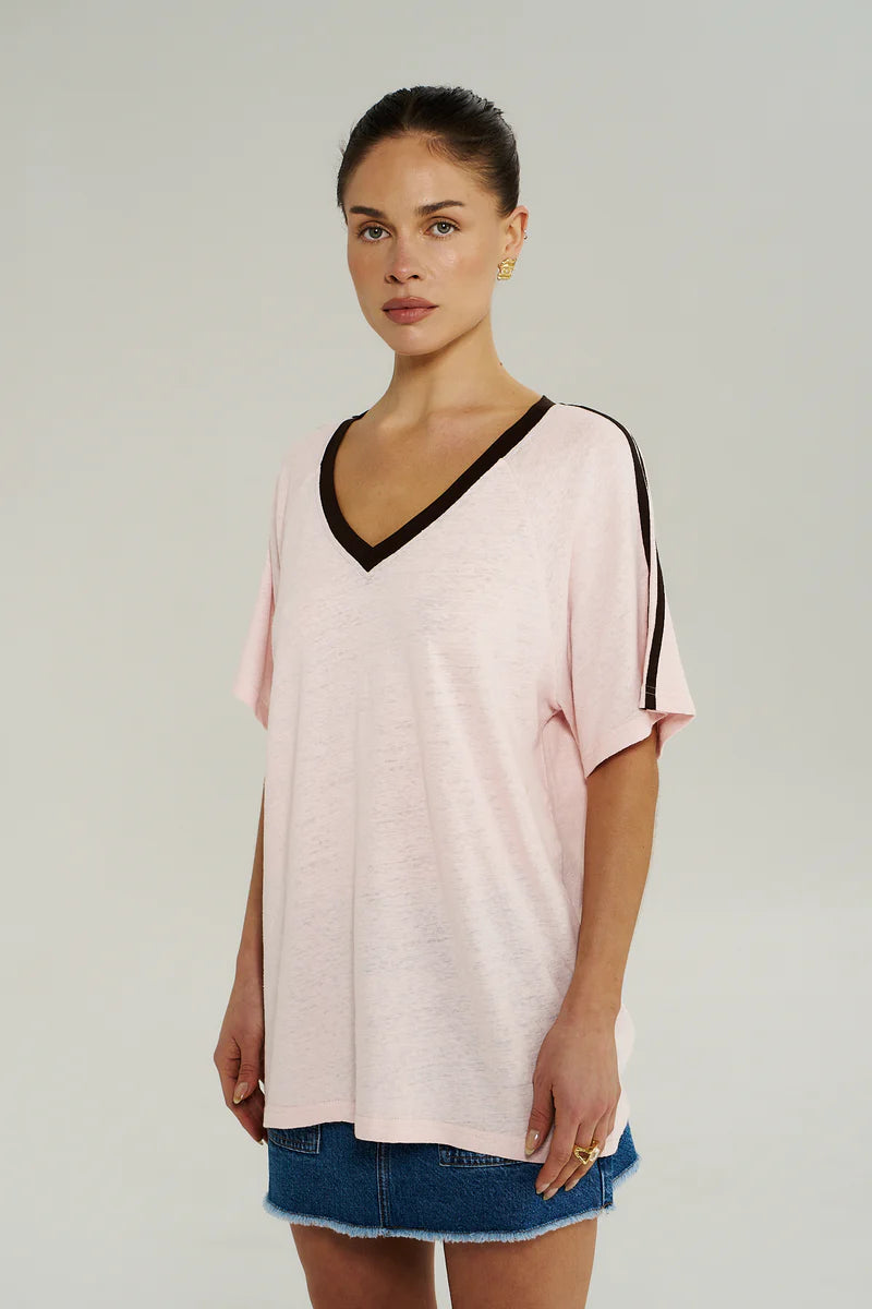 V NECK JERSEY TEE - DUSTY ROSE