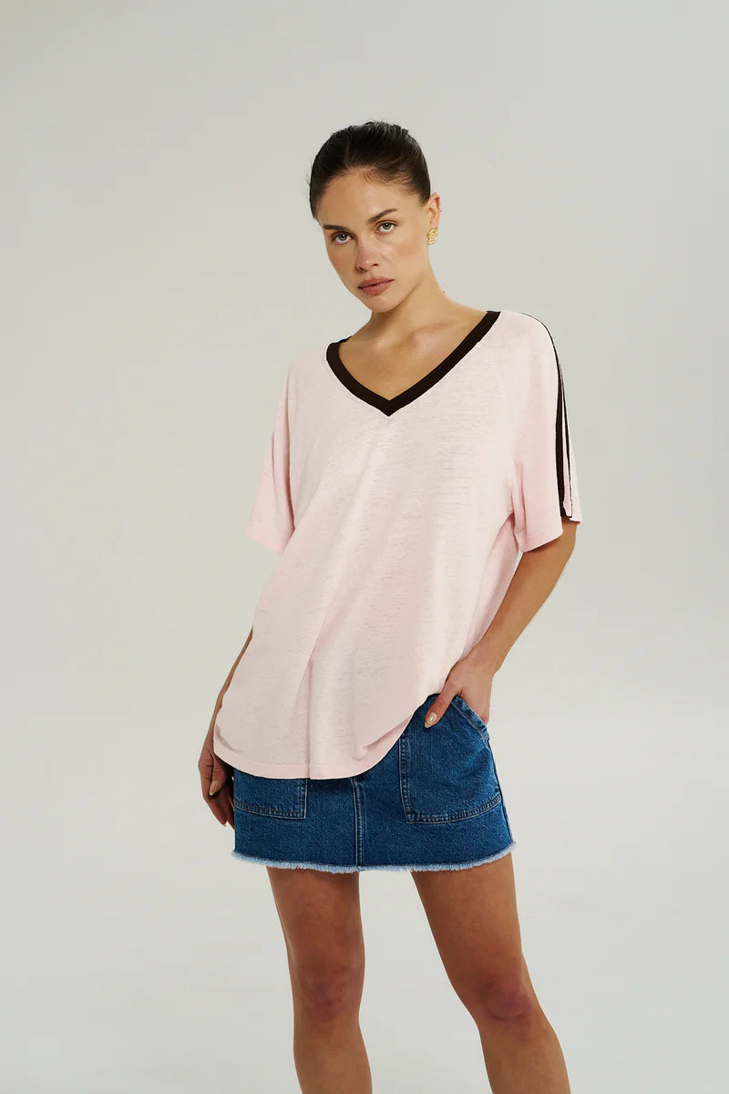 V NECK JERSEY TEE - DUSTY ROSE
