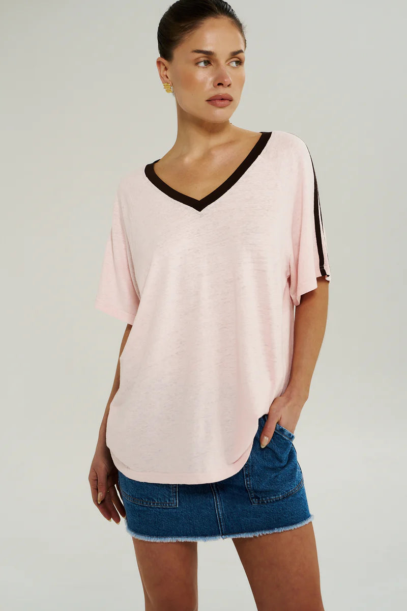 V NECK JERSEY TEE - DUSTY ROSE
