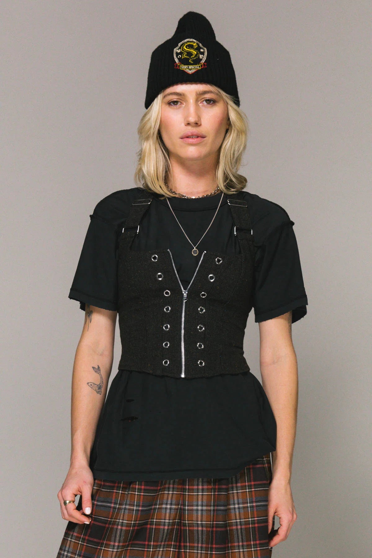 Charcoal Wool Lace Up Halter Top