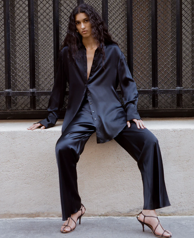 MEZZANOTTE SILK TUXEDO SHIRT - BLACK