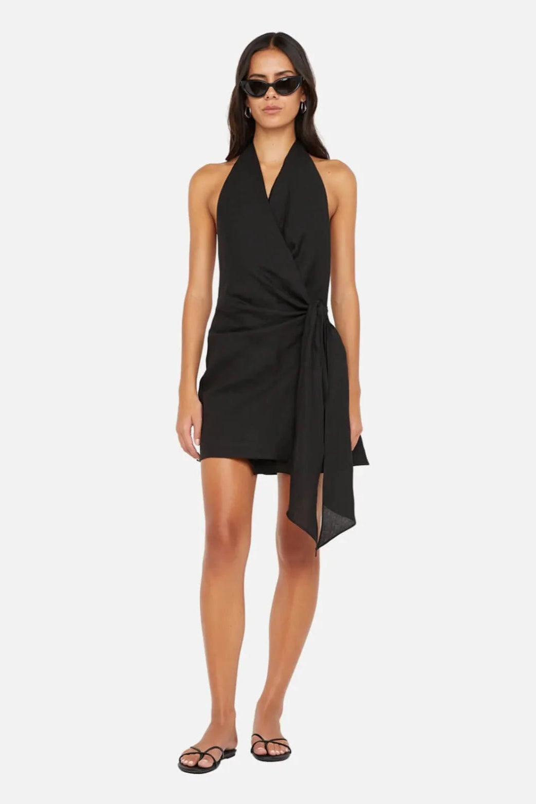 AUBREE WRAP MINI DRESS - BLACK