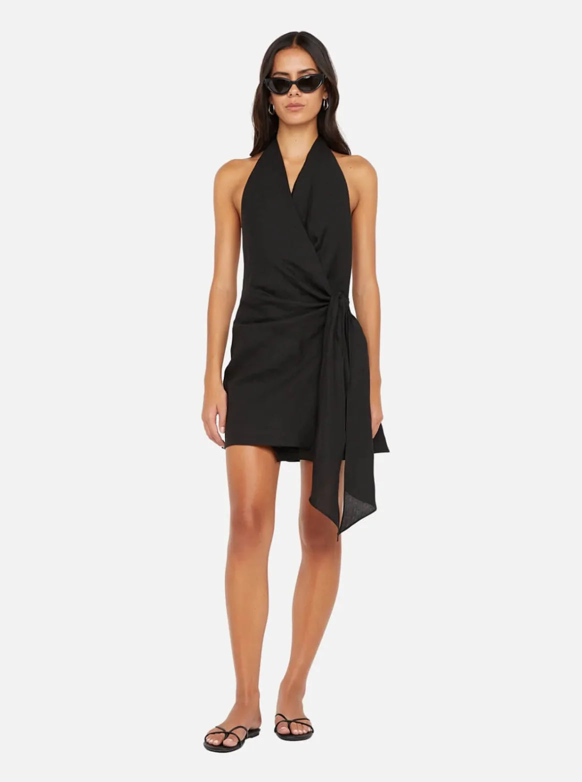 AUBREE WRAP MINI DRESS - BLACK
