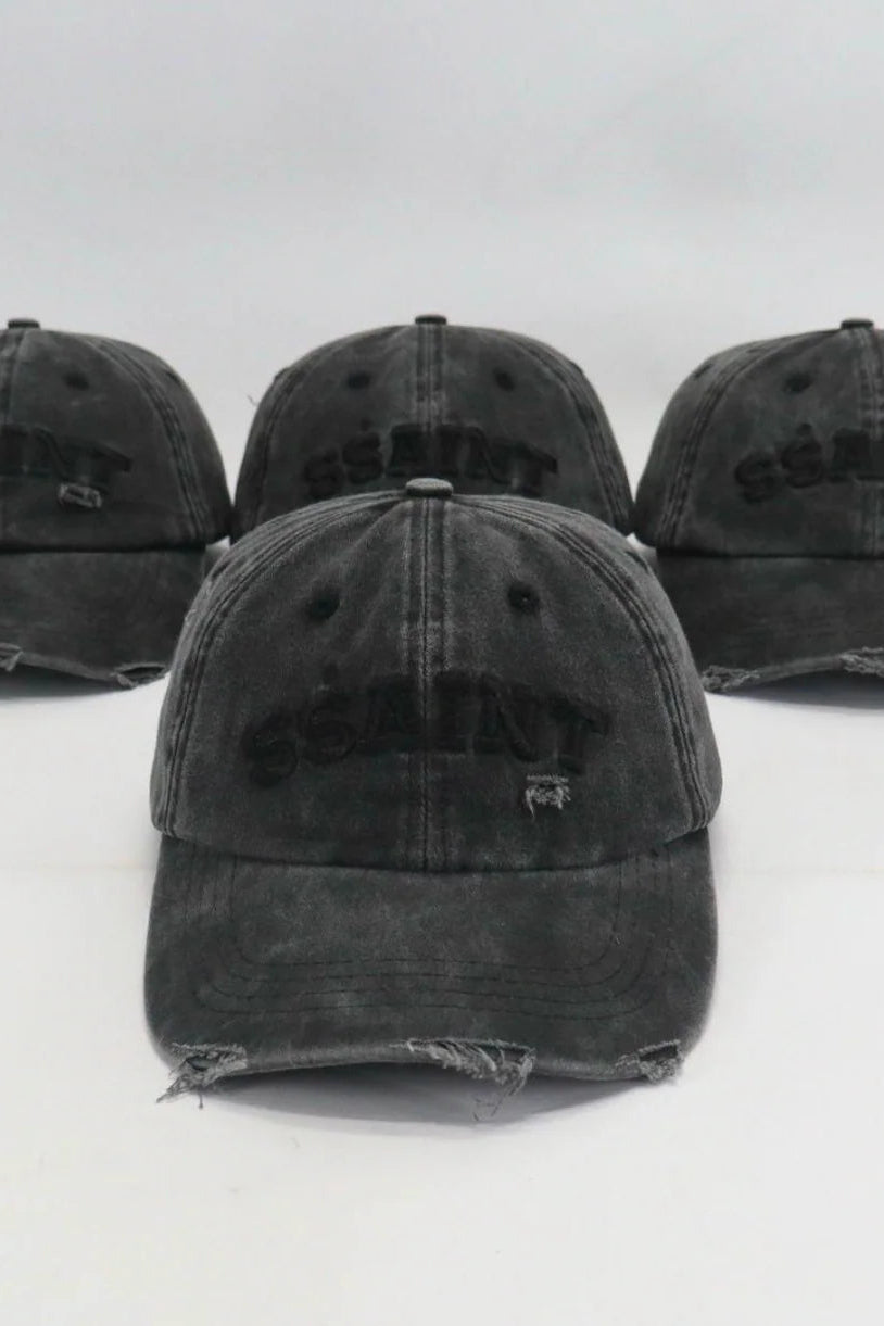 SŚAINT LOGO CAP - BLACK ACID WASH