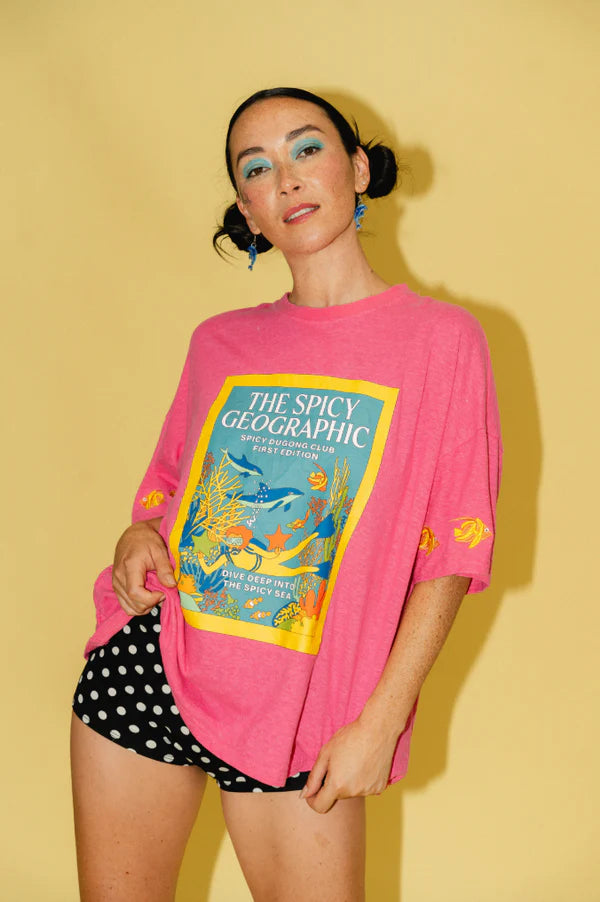 WOMENS HEMP SPICY GEO TEE IN PINK