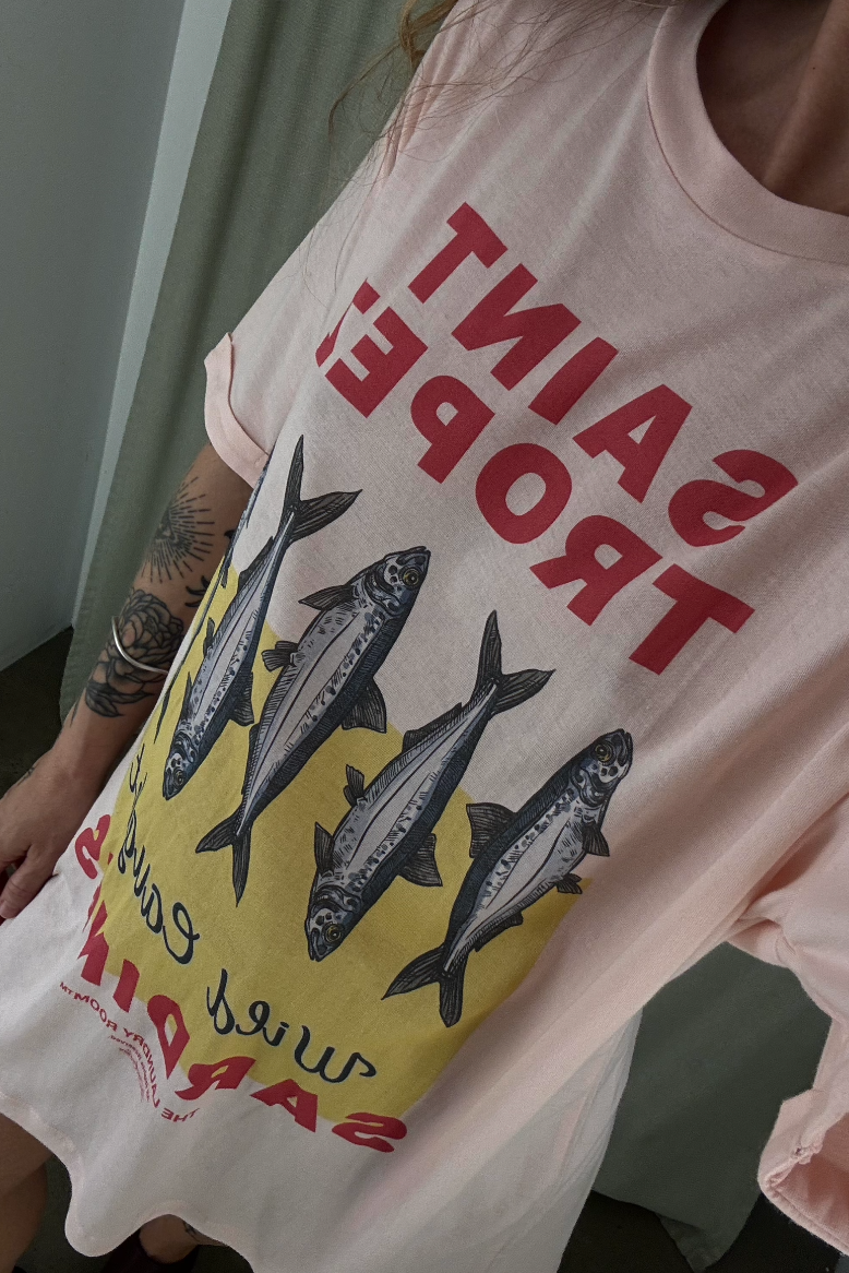 Saint Tropez Sardines Oversized Tee - Blush Pink