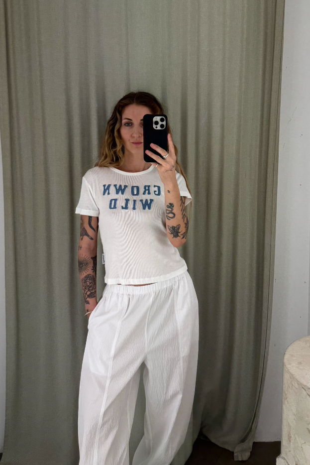 Grown Wild Denim Baby Tee - White