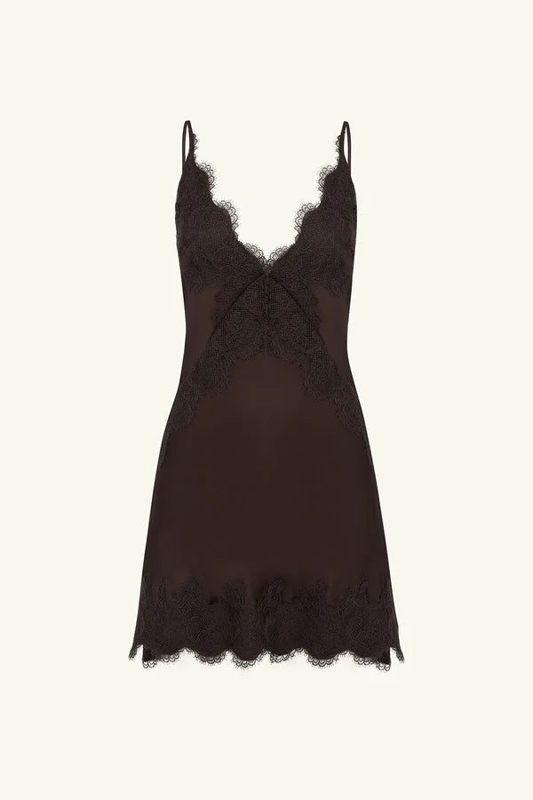 simona lace slip mini dress - espresso