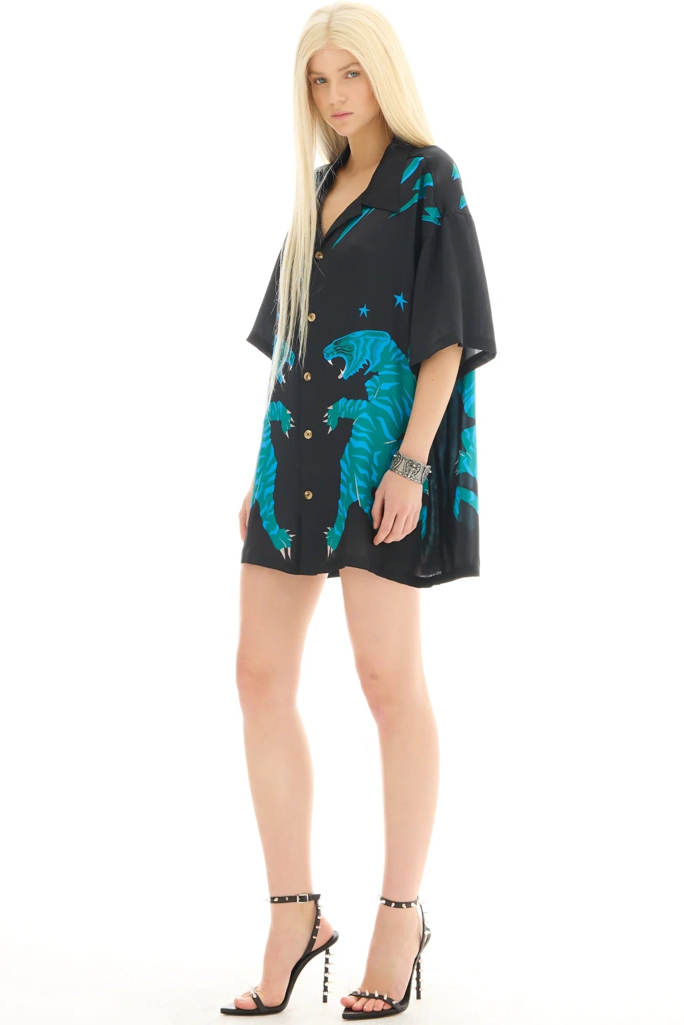 Osaka Silk Tiger Shirt/Dress Black