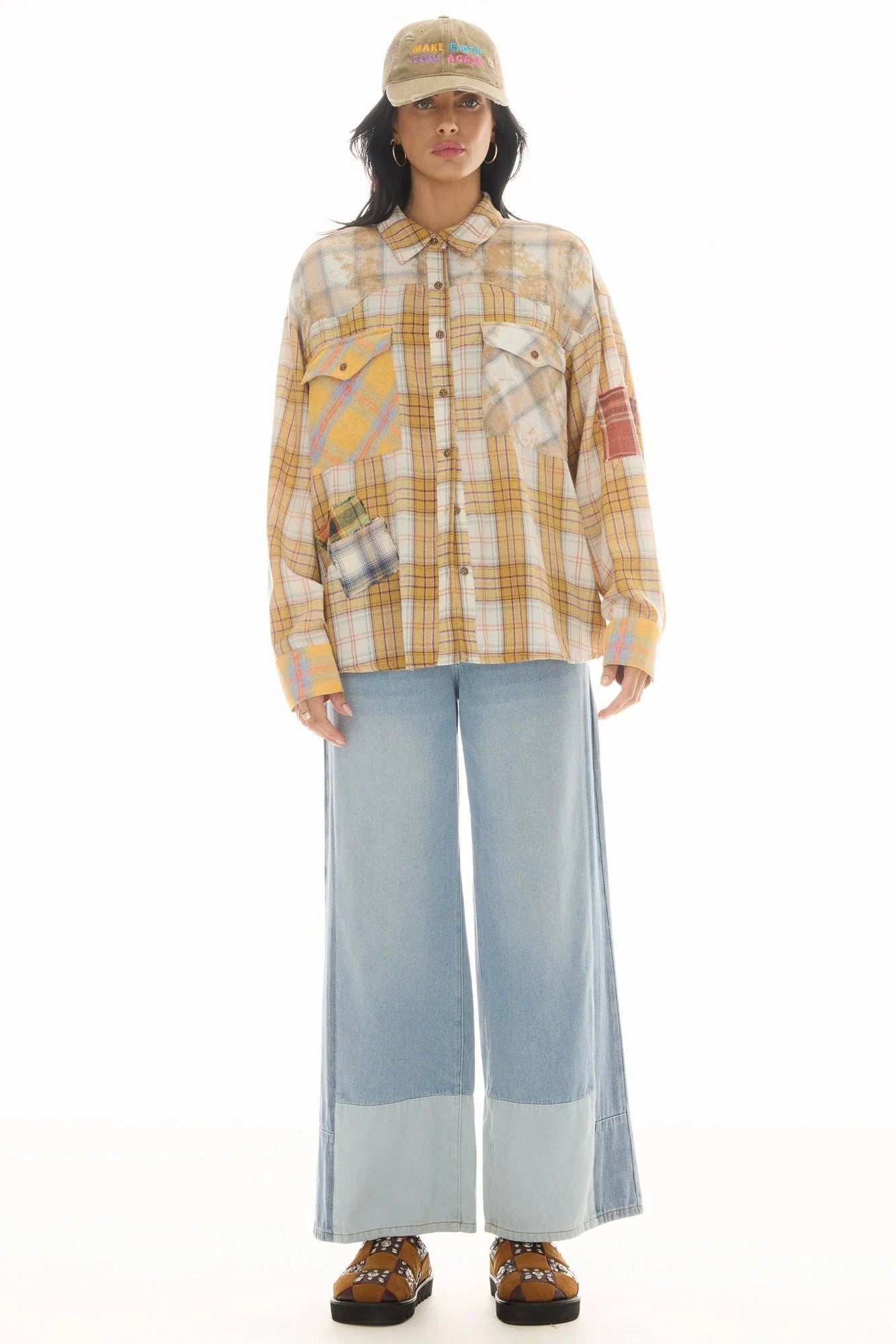 Patched Up Yellow Flannel Western Shirt