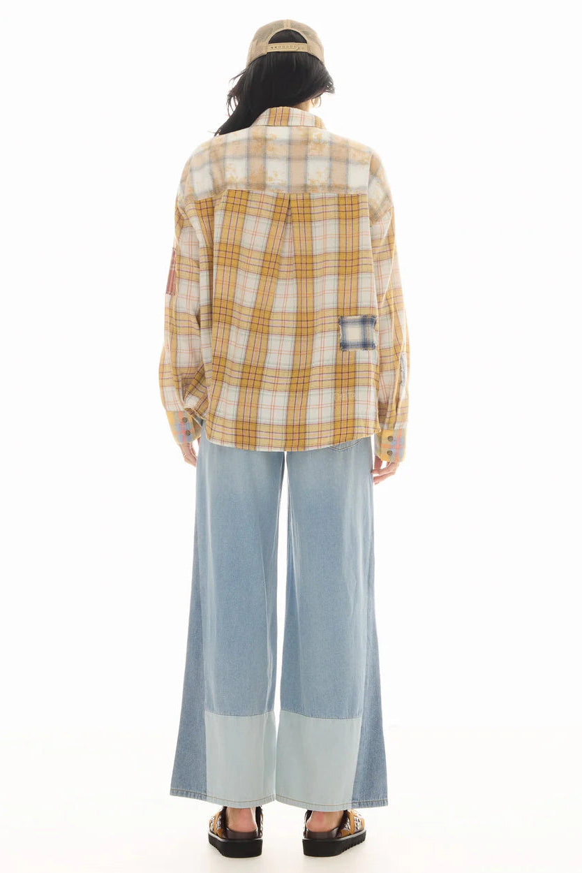 Patched Up Yellow Flannel Western Shirt