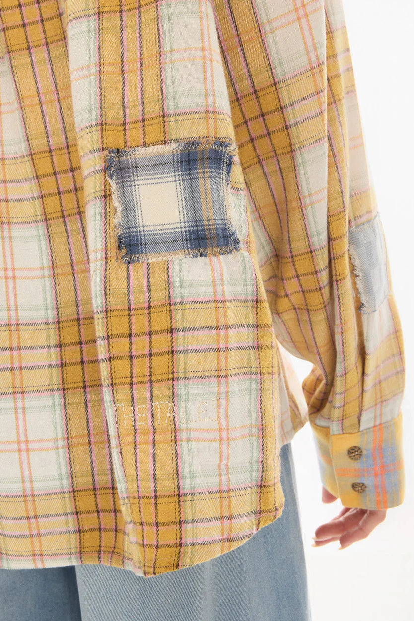 Patched Up Yellow Flannel Western Shirt