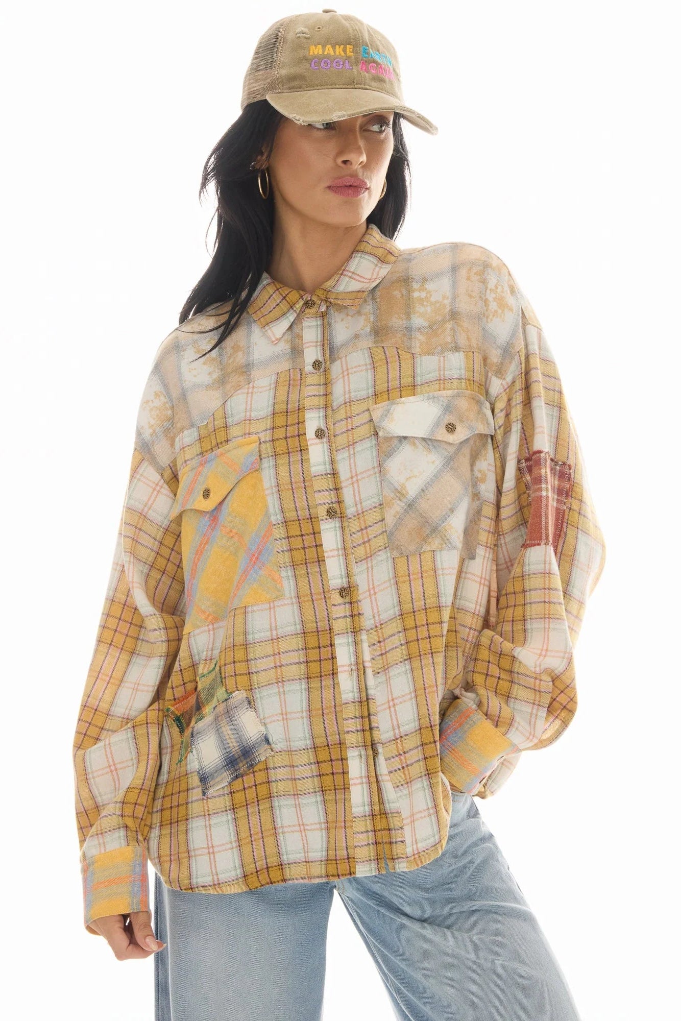 Patched Up Yellow Flannel Western Shirt