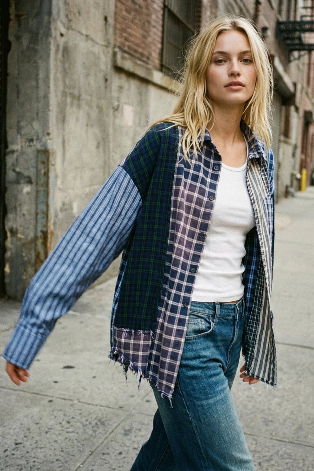 Patchwork Check Stripe Shirt