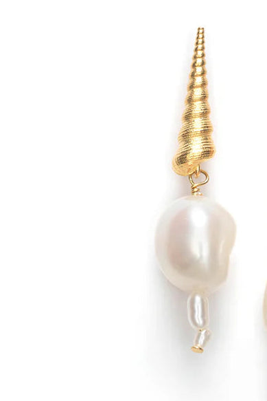 Turret Shell Baroque Pearl Earrings - GOLD