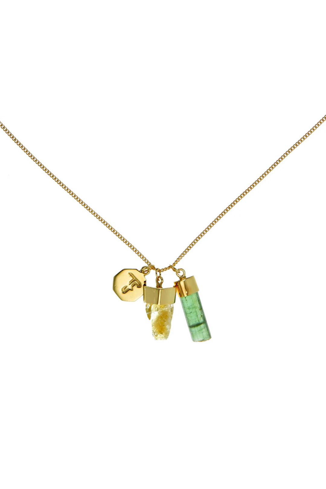 SUPERPOWER CHARM NECKLACE - GREEN TOURMALINE & CITRINE - GOLD