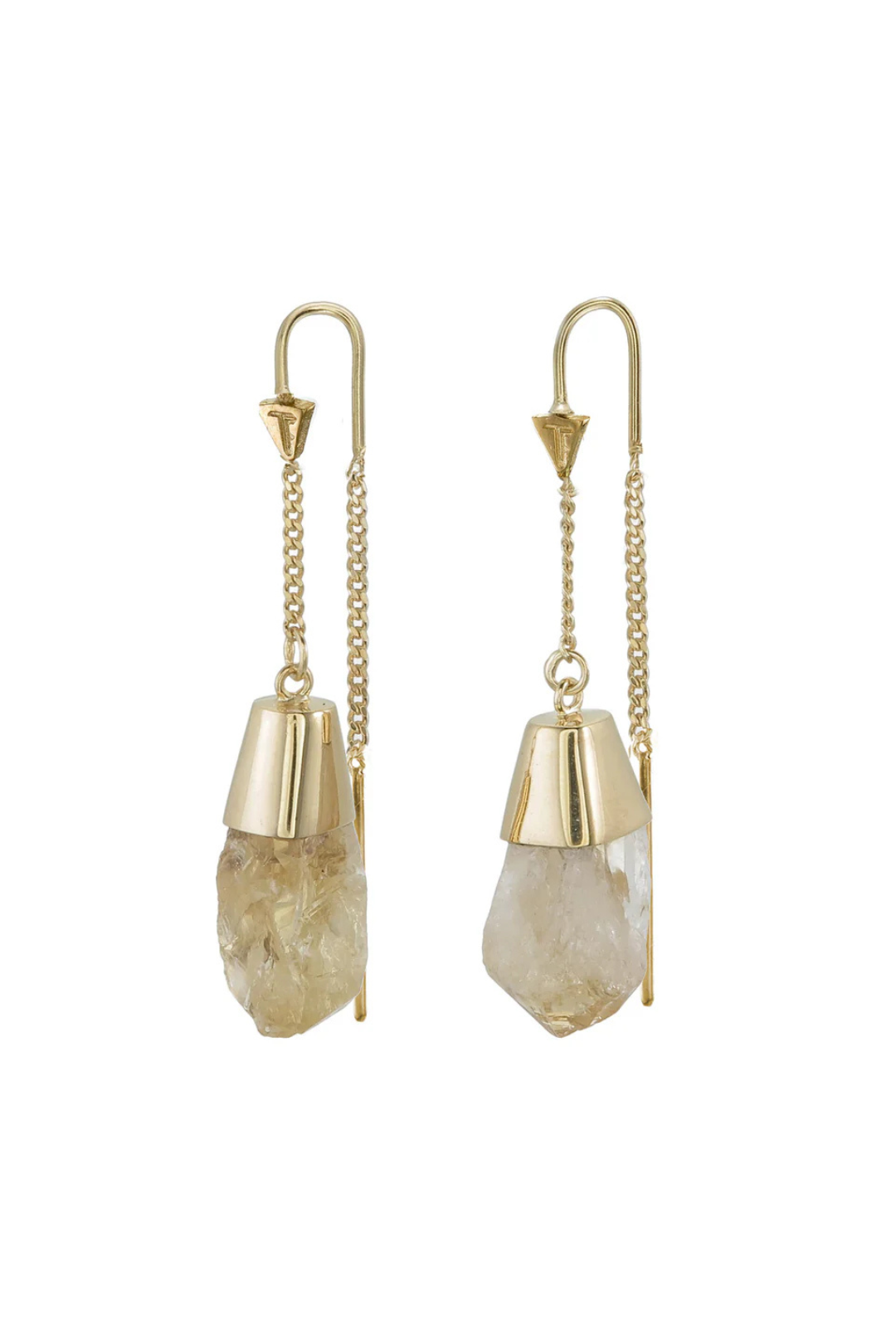 ROUGH CITRINE PULL THROUGH EARRINGS - GOLD