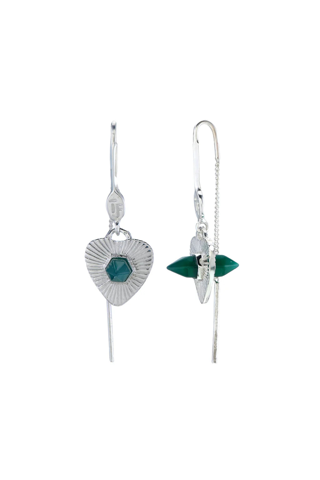 LOVERS PULL-THROUGH EARRINGS - GREEN ONYX - SILVER