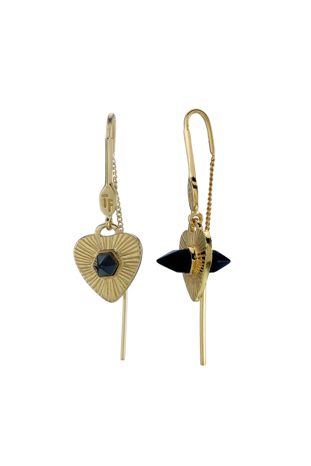 LOVERS PULL-THROUGH EARRINGS - BLACK ONYX - GOLD