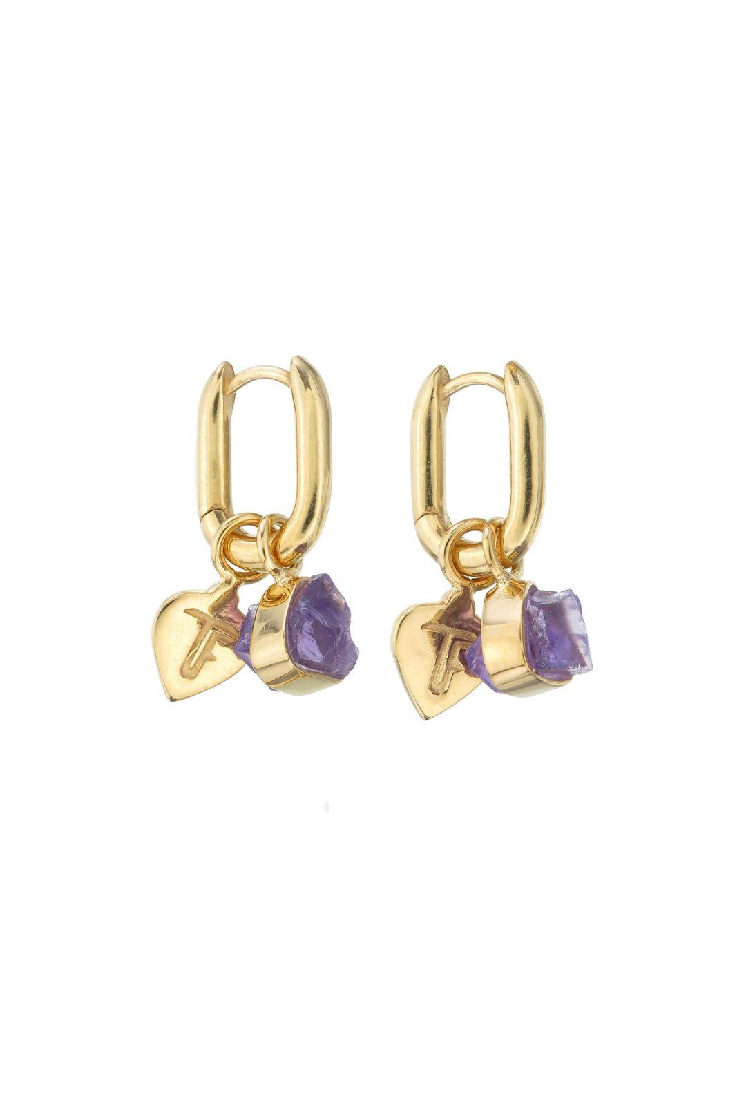 ROUGH GEM CHARM - OVAL HOOPS - AMETHYST - GOLD