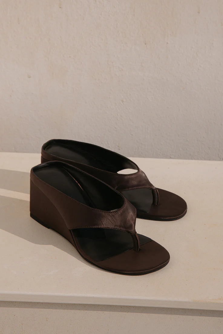 Wedge Thong - Brown Satin