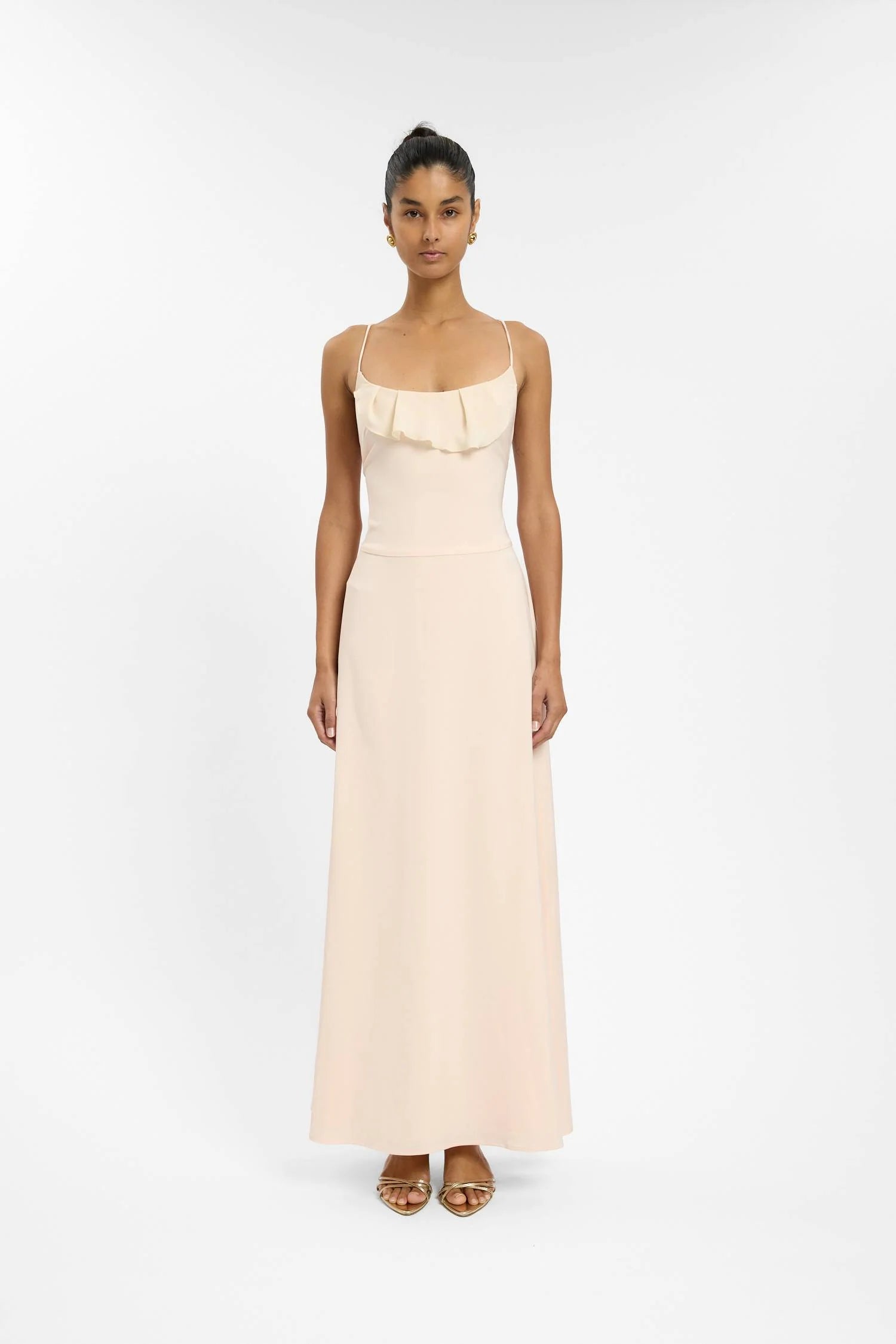 Frill Backless Maxi Dress - Blush Satin
