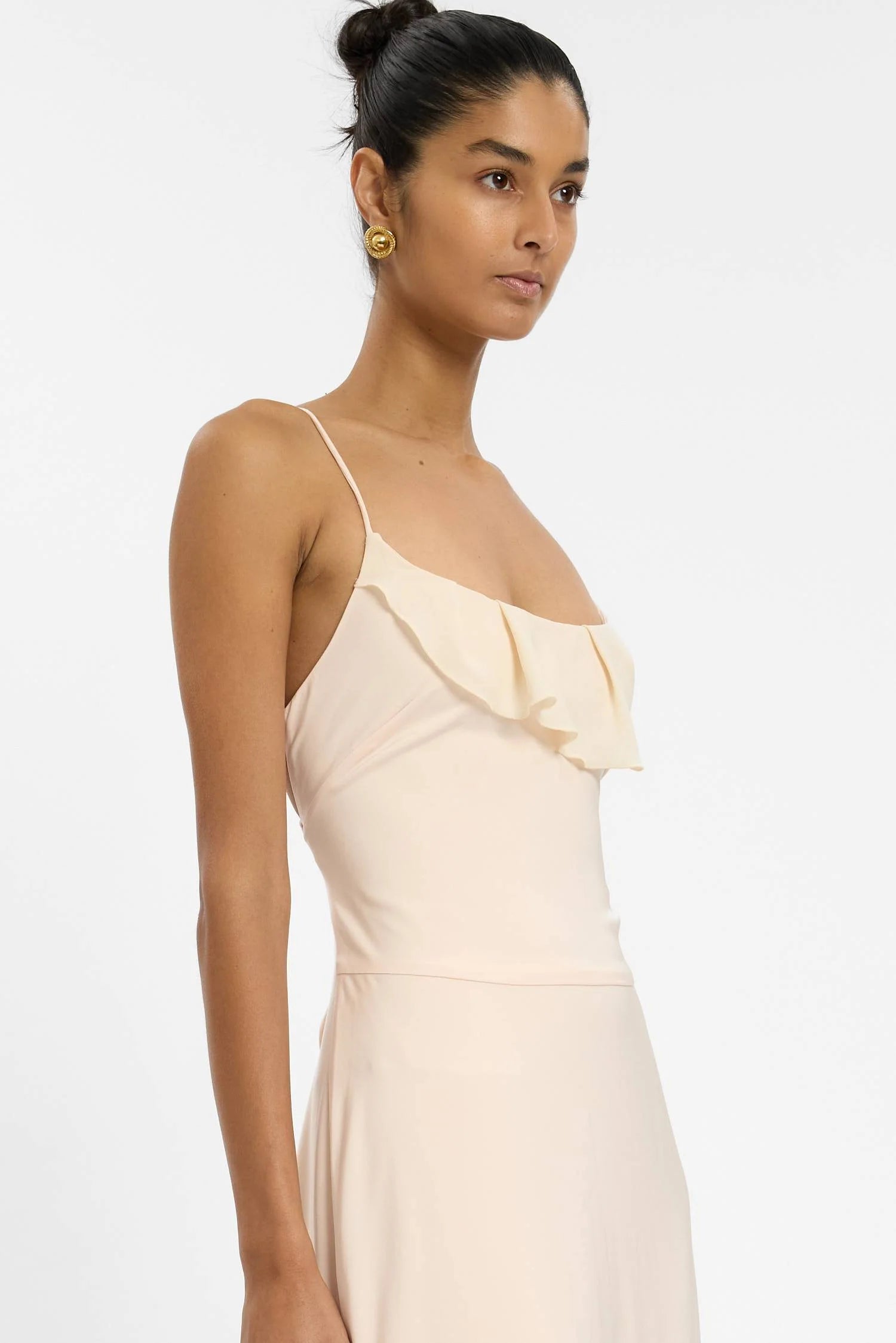 Frill Backless Maxi Dress - Blush Satin