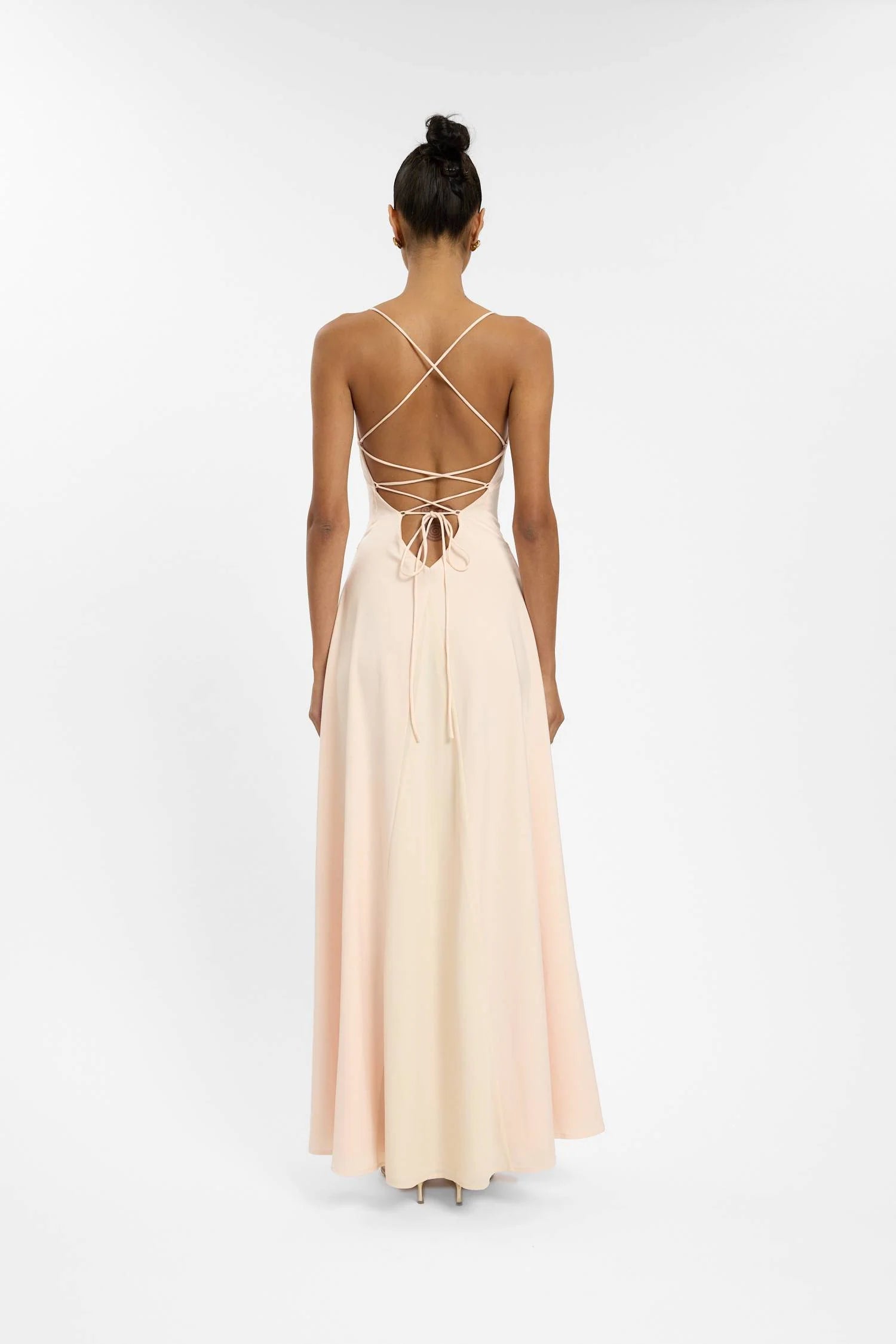 Frill Backless Maxi Dress - Blush Satin