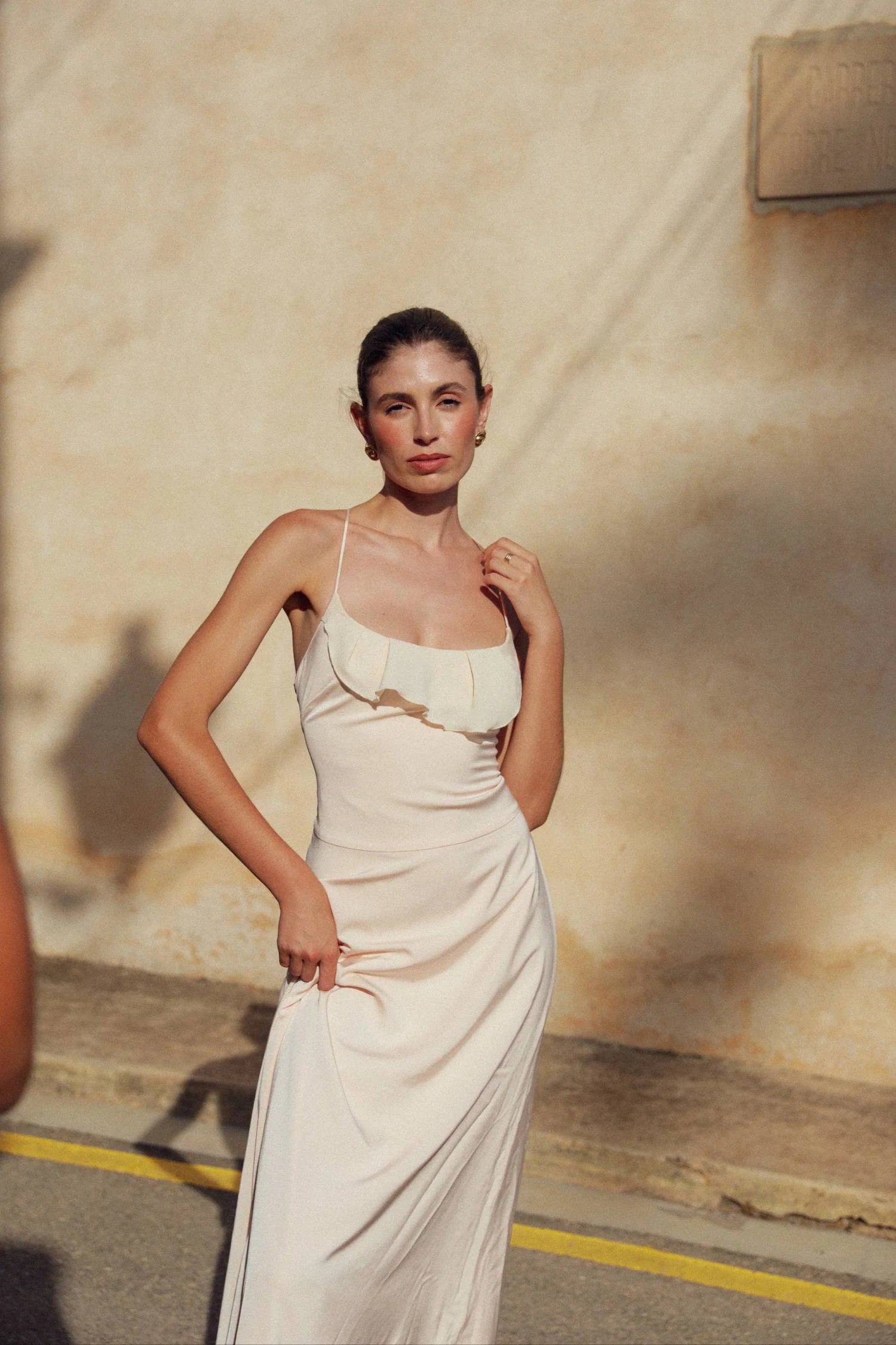 Frill Backless Maxi Dress - Blush Satin