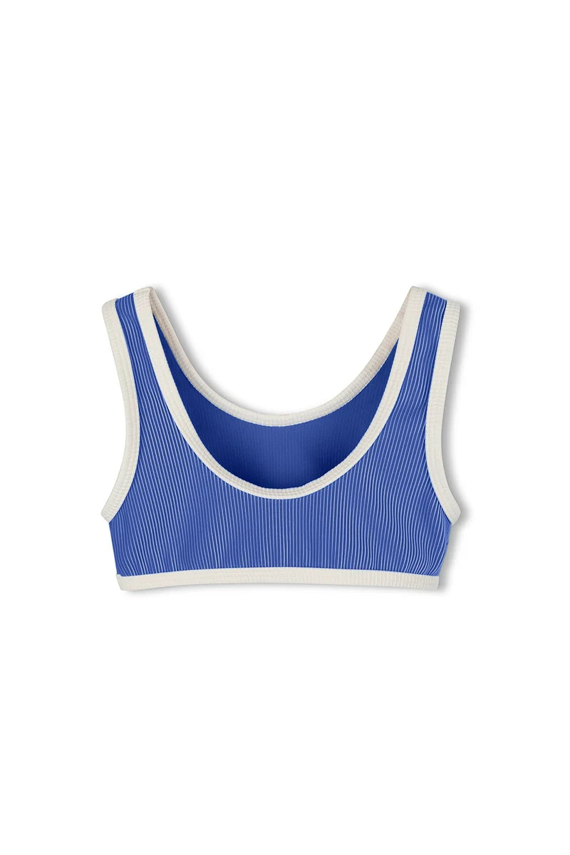 Mini Stripe Scoop Bikini Top - Sea Blue