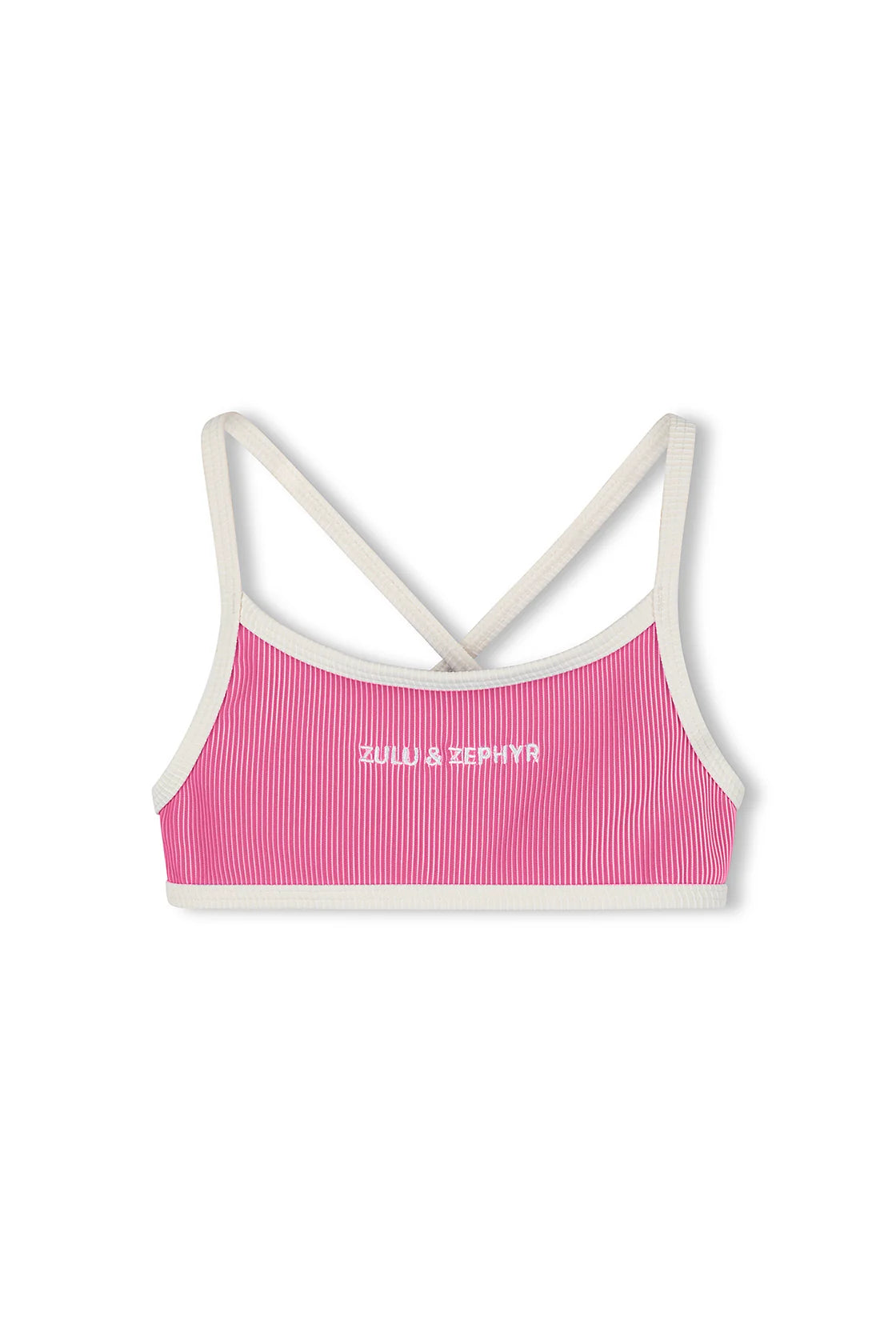 MINI STRIPE RIB LOGO BIKINI TOP - SHELL PINK