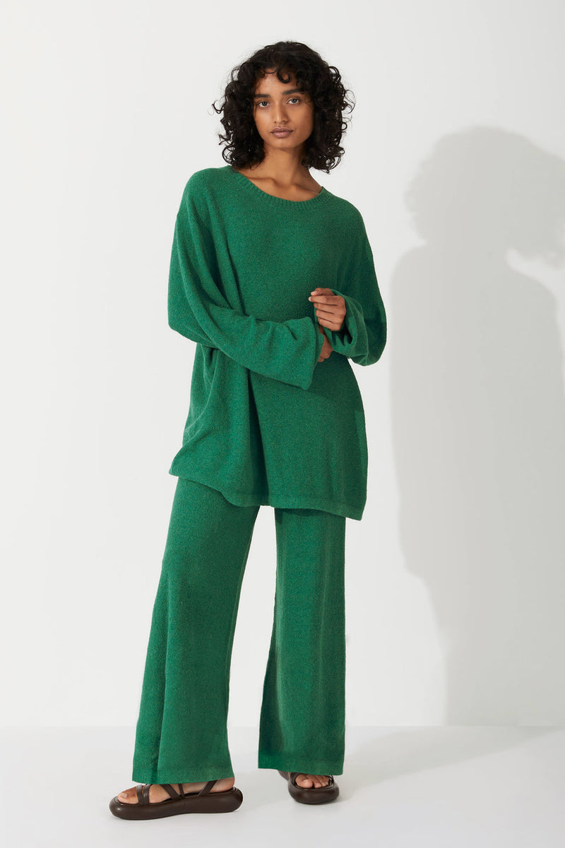 COTTON WOOL BLEND KNIT PANT - FOREST