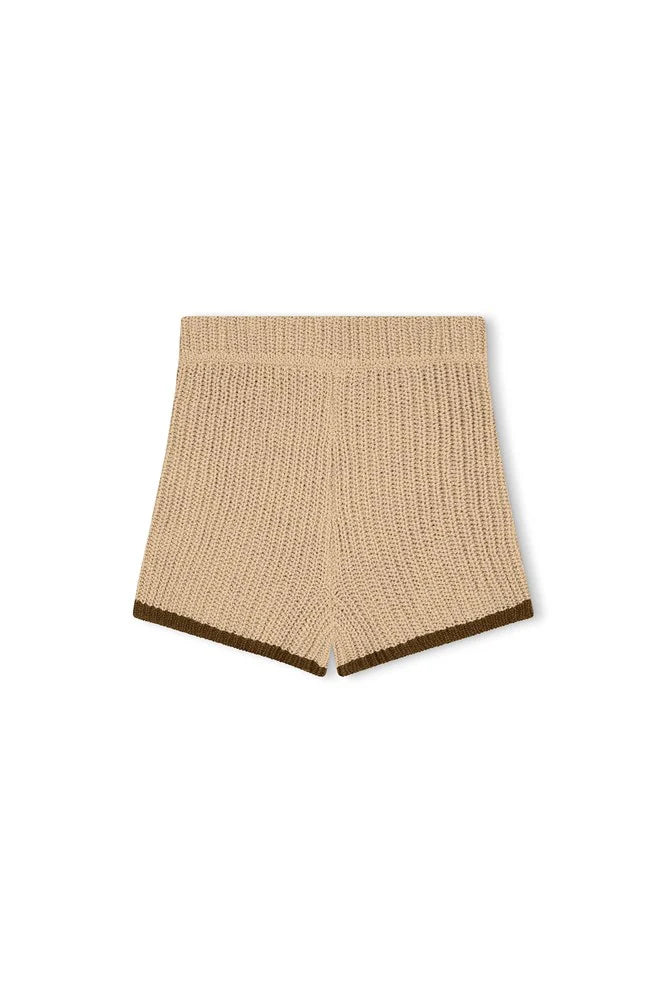 SAND CONTRAST RIB KNIT SHORTS