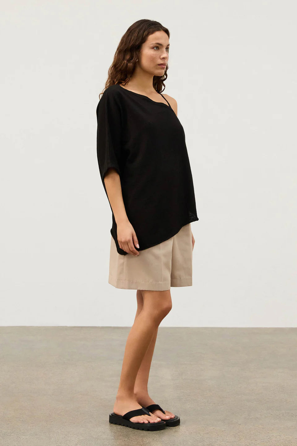 Textured Cotton Blend Knit Tee - Black