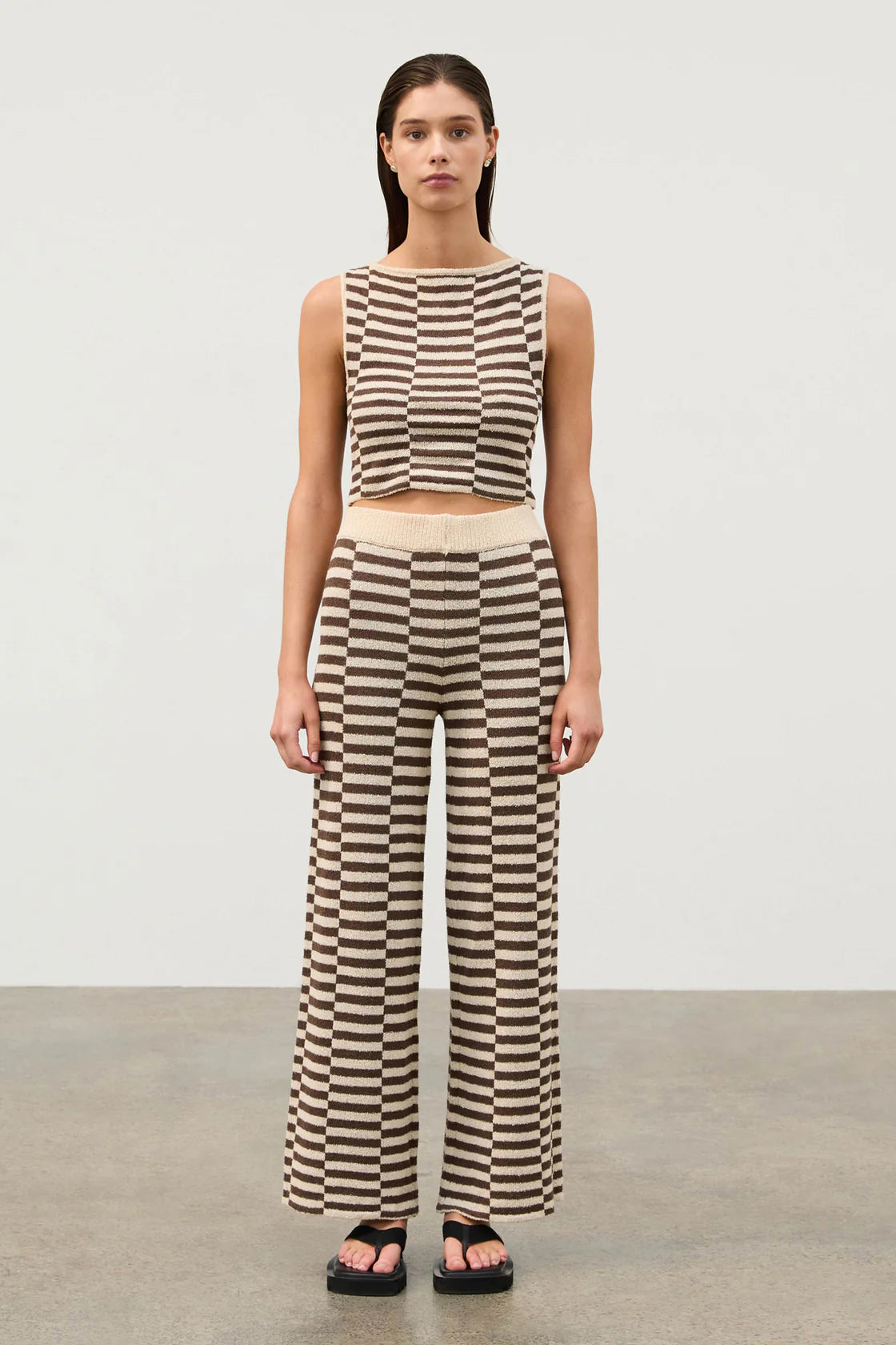 Grid Textured Knit Top - Cocoa