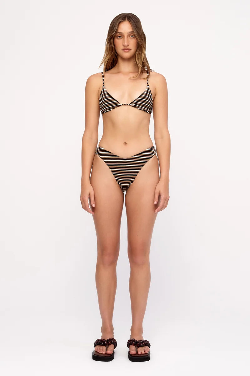 Towelling Curve Brief - Tan Stripe