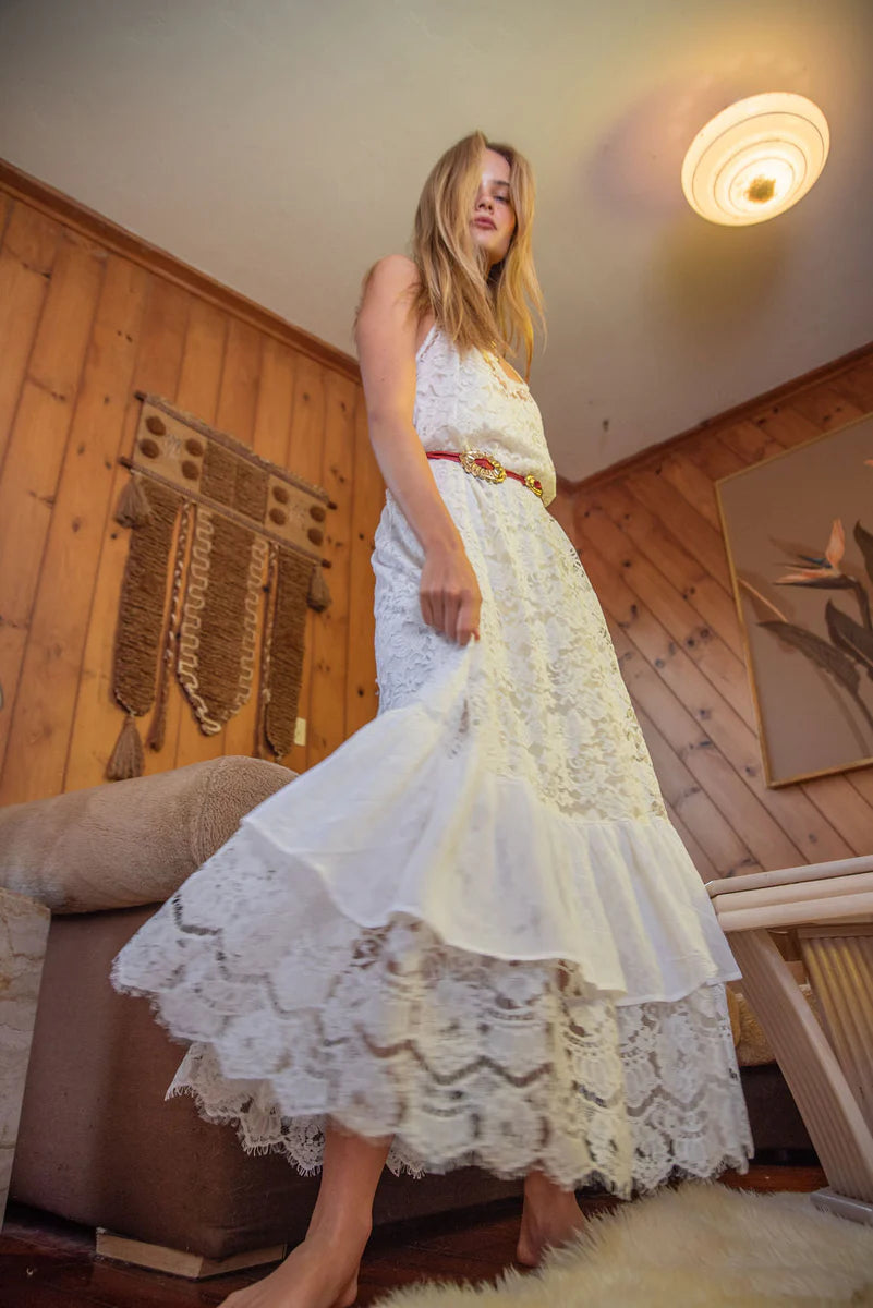 Amongst The Leaves Lace Maxi Slip Dress - Snow