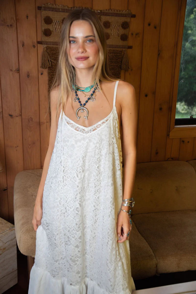 Amongst The Leaves Lace Maxi Slip Dress - Snow