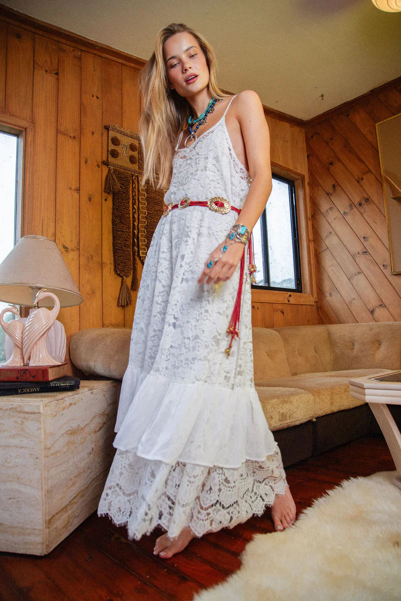 Amongst The Leaves Lace Maxi Slip Dress - Snow