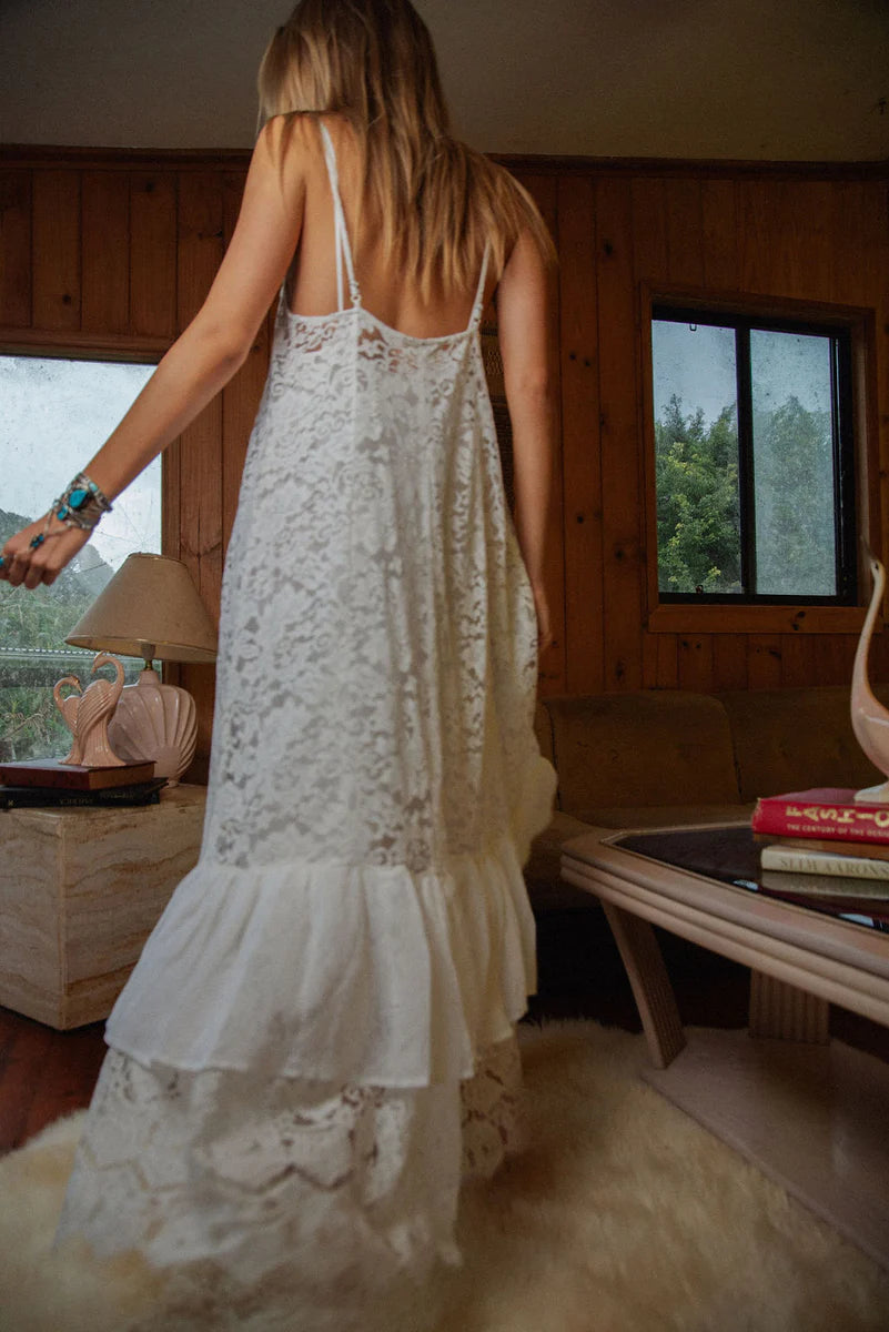 Amongst The Leaves Lace Maxi Slip Dress - Snow