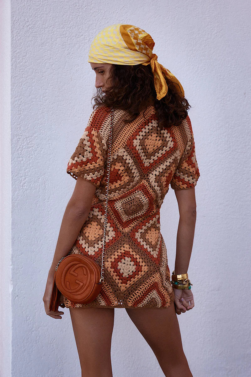 Blues Before Sunrise Crochet Robe Dress - RUST