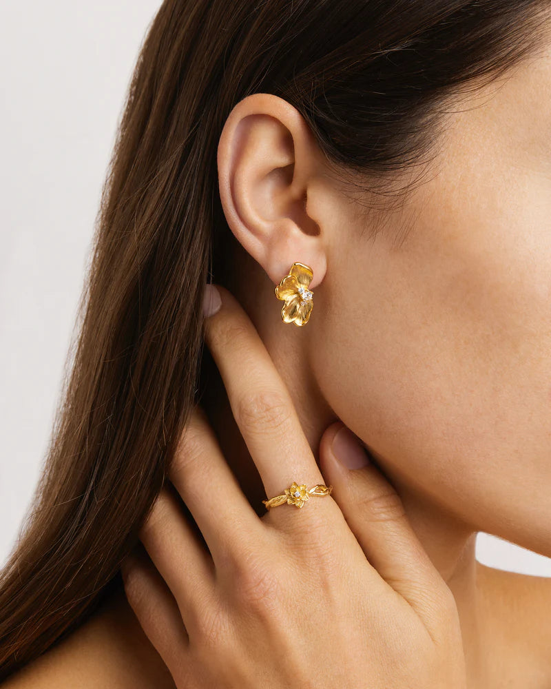 SERENE LOTUS STATMENT EARRINGS - 18K GOLD PLATED