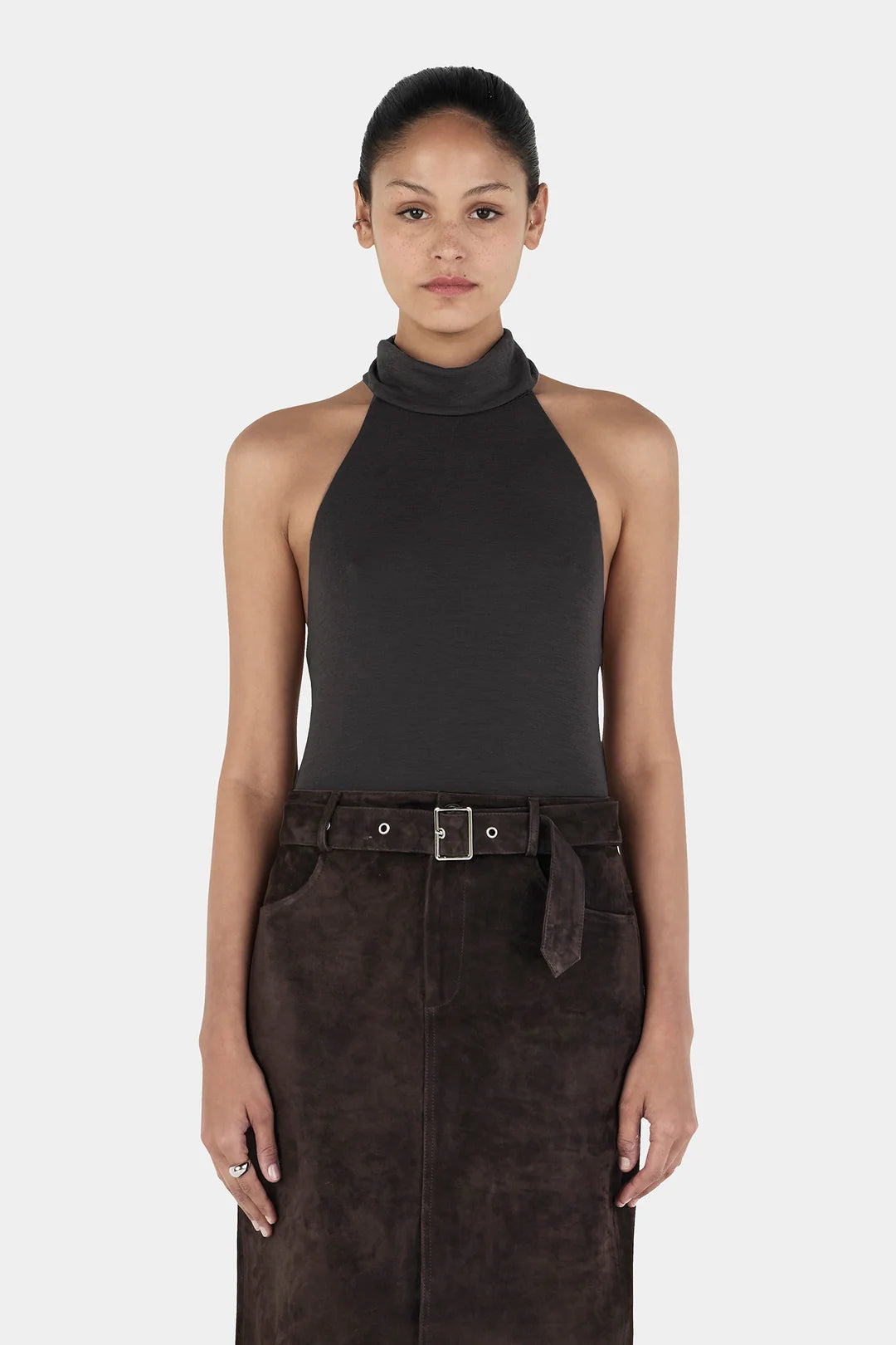 Sabina Wool Halter Top - Charcoal