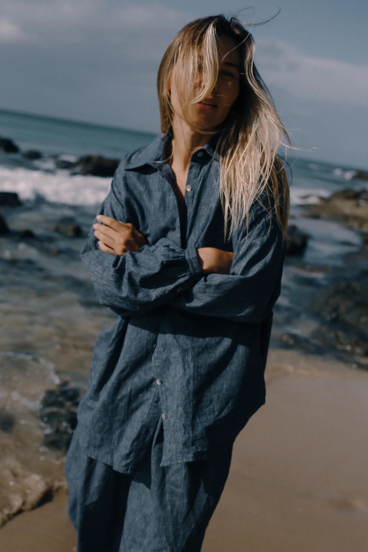 Yumi Shirt -  Navy Pinstripe