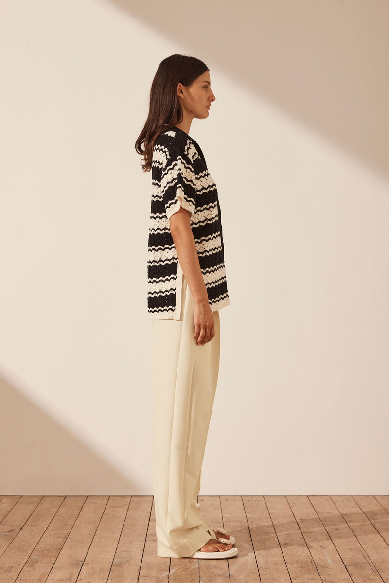 RAVELLO CROCHET RELAXED SHIRT - CREAM/ BLACK