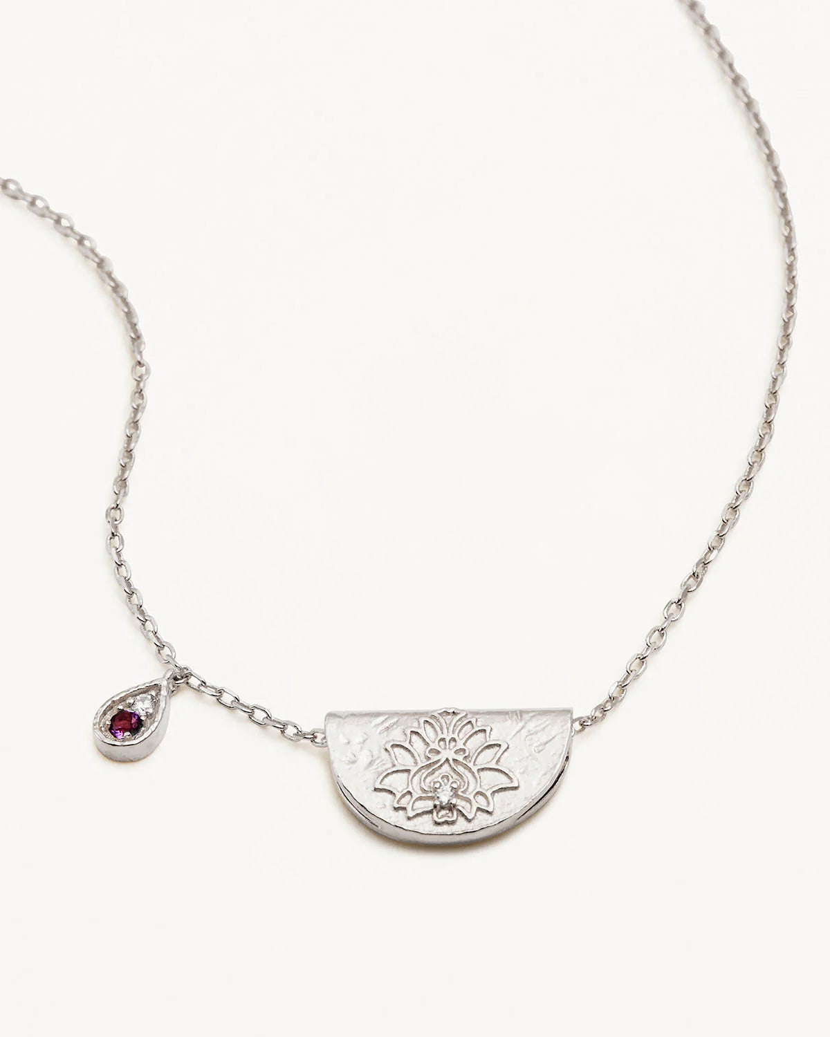 Sterling Silver Lotus Birthstone Necklace - AMETHYST